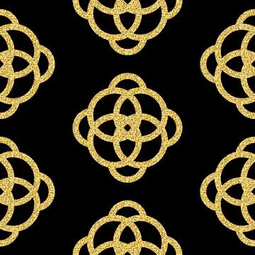 Geometric symmetrical seamless pattern gold black shimmer, ornate arabesque s Stock Illustration