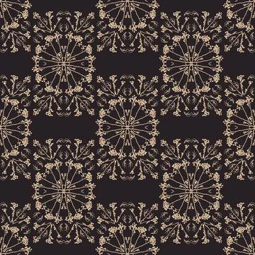 Geometric symmetrical seamless pattern with herbarium elements. Illustrazione stock