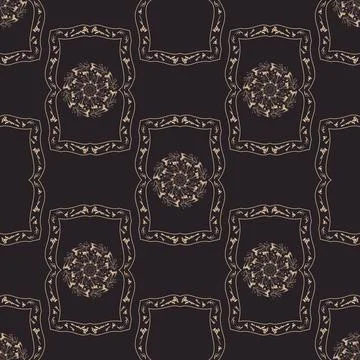 Geometric symmetrical seamless pattern with herbarium elements. Stock Illustration
