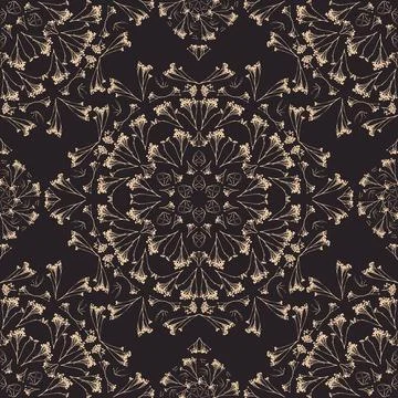 Geometric symmetrical seamless pattern with herbarium elements. Stock Illustration