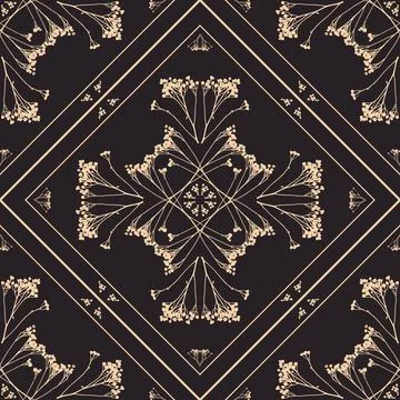 Geometric symmetrical seamless pattern with herbarium elements. Illustrazione stock