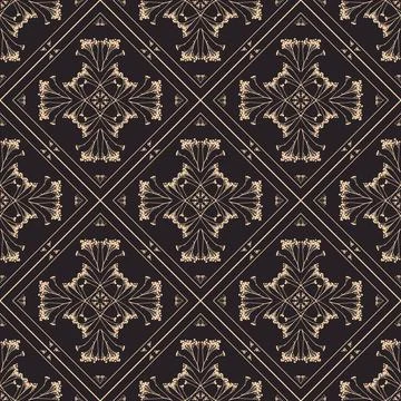 Geometric symmetrical seamless pattern with herbarium elements. Stockillustratie