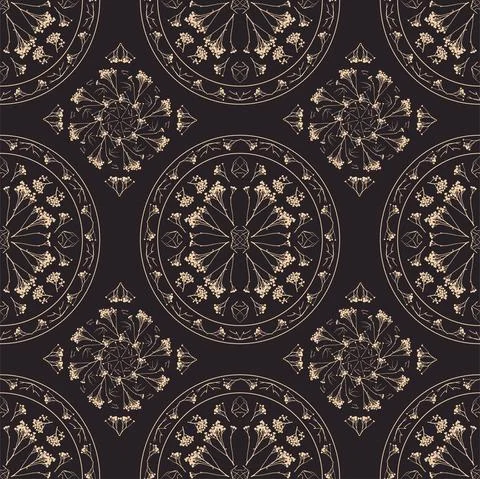 Geometric symmetrical seamless pattern with herbarium elements. Illustrazione stock