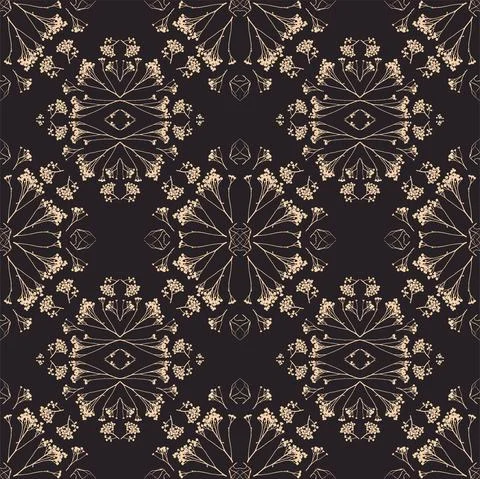 Geometric symmetrical seamless pattern with herbarium elements. Illustrazione stock