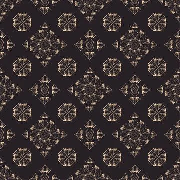 Geometric symmetrical seamless pattern with herbarium elements. Stock Illustration