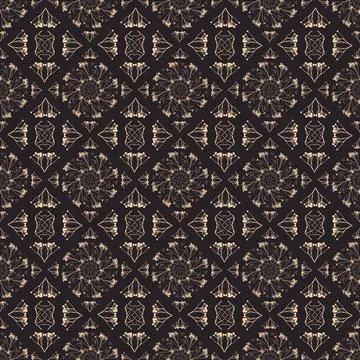 Geometric symmetrical seamless pattern with herbarium elements. Stock Illustration
