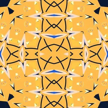 Geometric symmetry artwork in mango, maize, ivory, periwinkle, peach mist, sunfl Stock Illustration