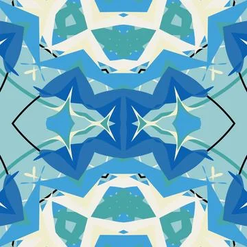 Geometric symmetry artwork rendered in bright azure, ocean mist, pale glacier, p Stock Illustration