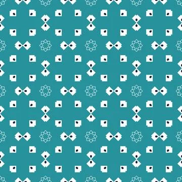 Geometric teal blue background with a pattern of rhomes, circles and triangles 写真素材