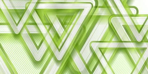 Geometric tech background with green grey glossy triangles Stock Illustration