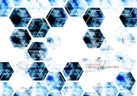 Geometric technological digital abstract modern blue hexagon background vecto Stock Illustration