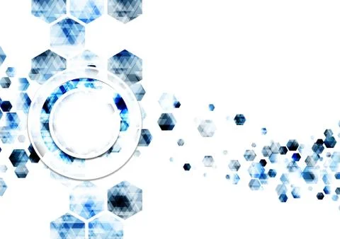 Geometric technological digital abstract modern blue hexagon template backgro Stock Illustration