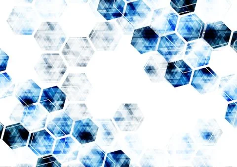 Geometric technological digital abstract modern blue hexagonal background vec Stock Illustration