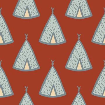 Geometric teepee seamless pattern on red background. Tribal wallpaper. Stock Illustration
