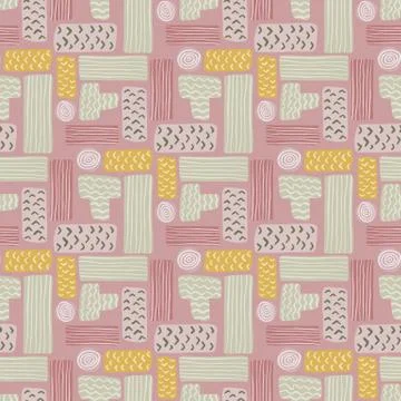 Geometric tetris seamless pattern with rectangles. Grey, yellow and pink pale イラスト素材