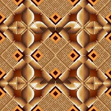 Geometric textured 3d vector seamless pattern. Tribal ethnic floral background Illustrazione stock