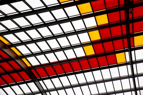 Geometric textures with colored windows Stock Photos