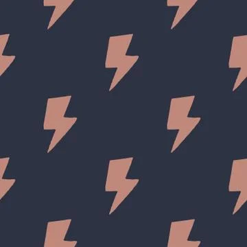 Geometric thunder backdrop seamless pattern on dark background. Lightning bol Stock Illustration