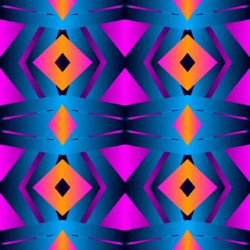 Geometric tile Floral patchwork seamless pattern vector illustration Neon gra Stock Illustration