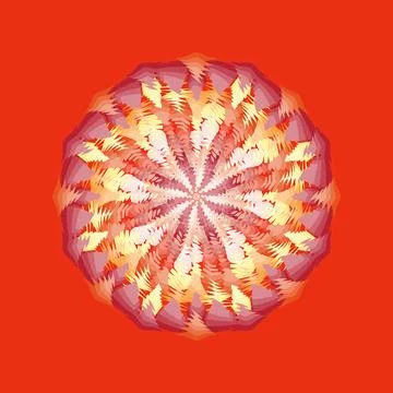 Geometric tile mandala rendered in scarlet, vermilion, golden orange, flax, shel Stock Illustration