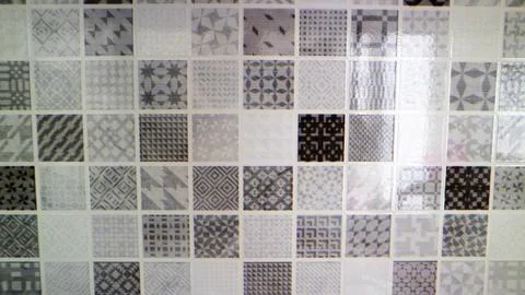 Geometric tile pattern display wall 库存照片