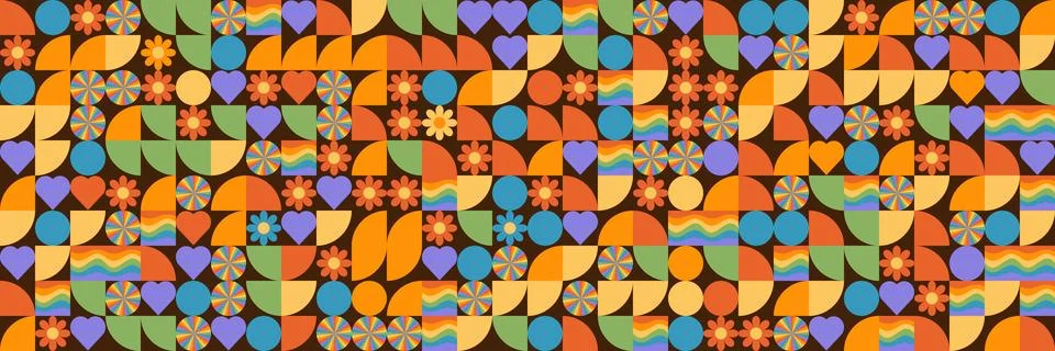 Geometric tile seamless pattern with Rainbow colors of pride month. Geometric Illustrazione stock