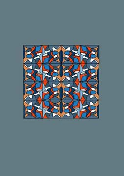 Geometric tiled pattern with curved and angular shapes on light blue bac Stock Illustration