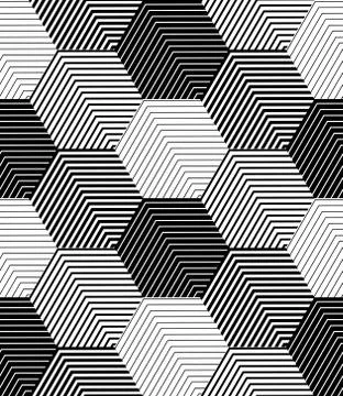 Geometric Tiles with Striped Hexagons, Vector Seamless Pattern Stock Illustration