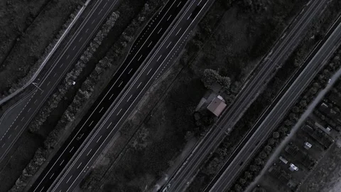 Geometric top view of parallel road lanes and railway tracks Video stock 316162228