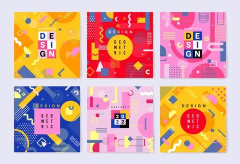 Geometric trendy posters set. Pattern design with different forms and shapes, Stock Illustration