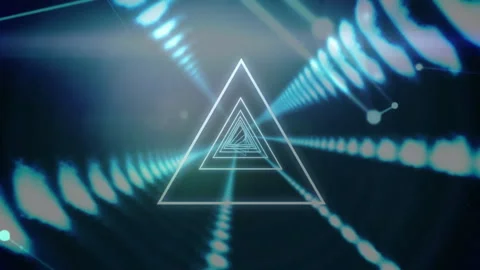 Geometric triangle animation over abstract blue and green light patterns Stock Footage 305133776