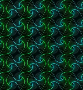 Geometric triangle curved lines seamless pattern with blue &amp; green lines Stock Illustration