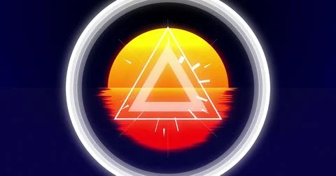 Geometric triangle image over sunset reflecting on water Stock Photos