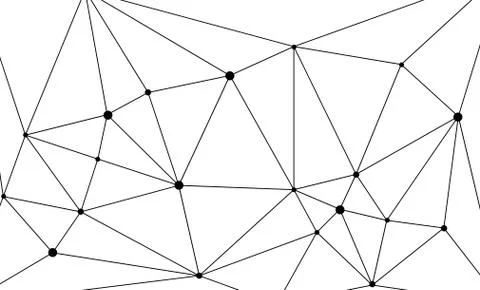 Geometric triangle mesh background with black circles. Monochromatic texture Illustrazione stock