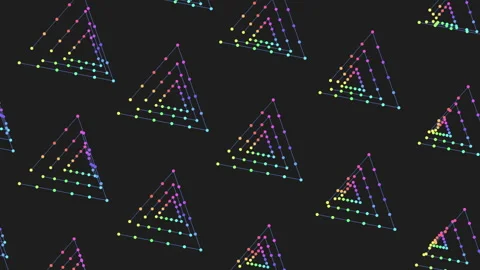 Geometric triangle pattern in purple, blue, and green dots on black background Stock Footage 315082373