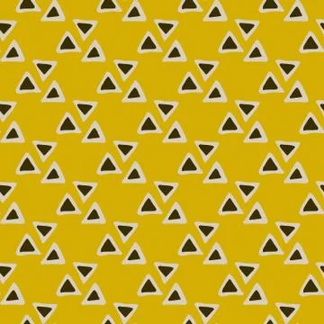 Geometric triangle seamless pattern on yellow background. Creative scribble g Stock Illustration