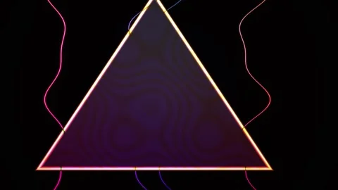 Geometric triangle shape with neon outline and abstract lines on black back.. Stock Footage 337505495