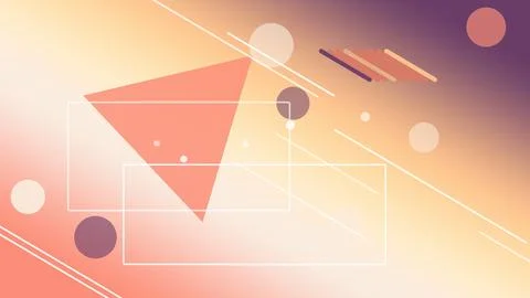 Geometric triangles and layered rectangle outlines float across an orange, .. イラスト素材