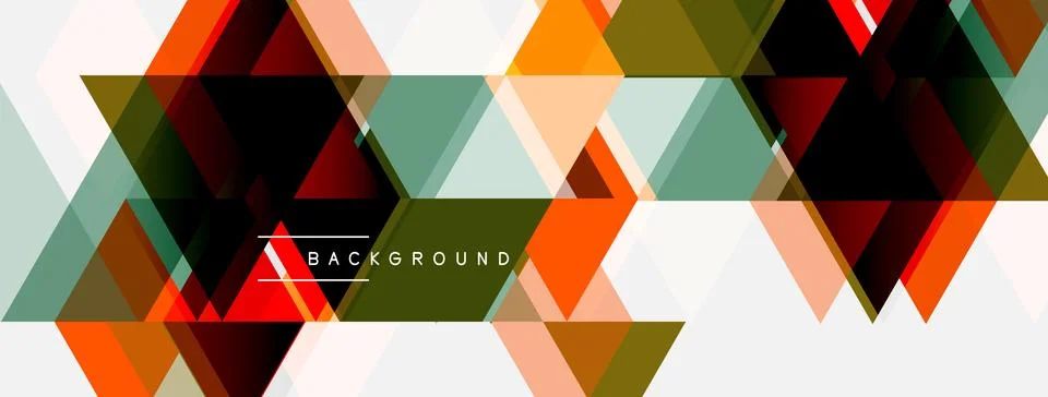 Geometric triangles create dynamic pattern. Colors blend, forming modern Illustrazione stock