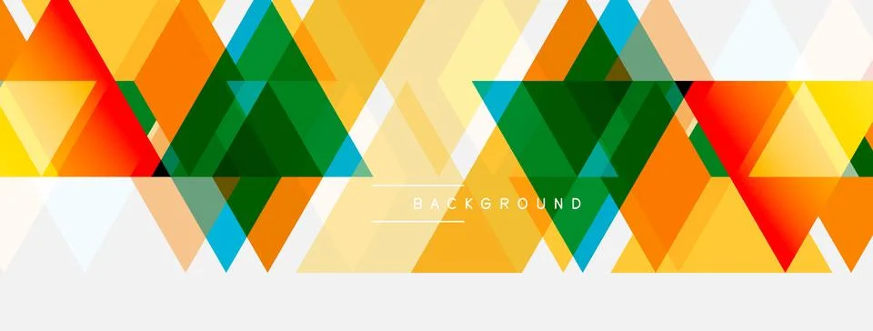 Geometric triangles create vibrant pattern. Overlapping shapes form modern Illustrazione stock