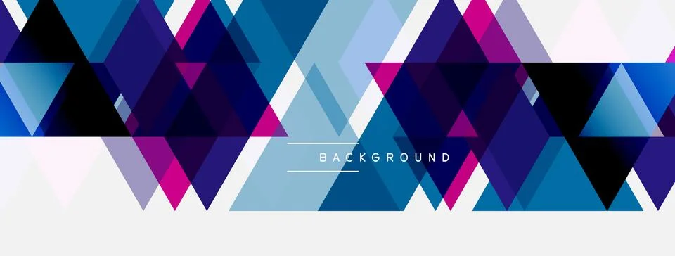 Geometric triangles form abstract background. Purple, blue hues dominate de.. 스톡 일러스트