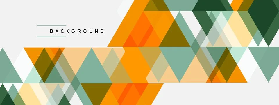 Geometric triangles form abstract background. Colors include orange, green,.. Stock Illustration
