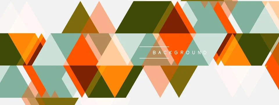 Geometric triangles form abstract pattern. Colors include orange, green, beig Stock Illustration