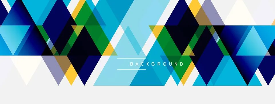 Geometric triangles form abstract pattern. Blue, green, yellow hues dominate イラスト素材