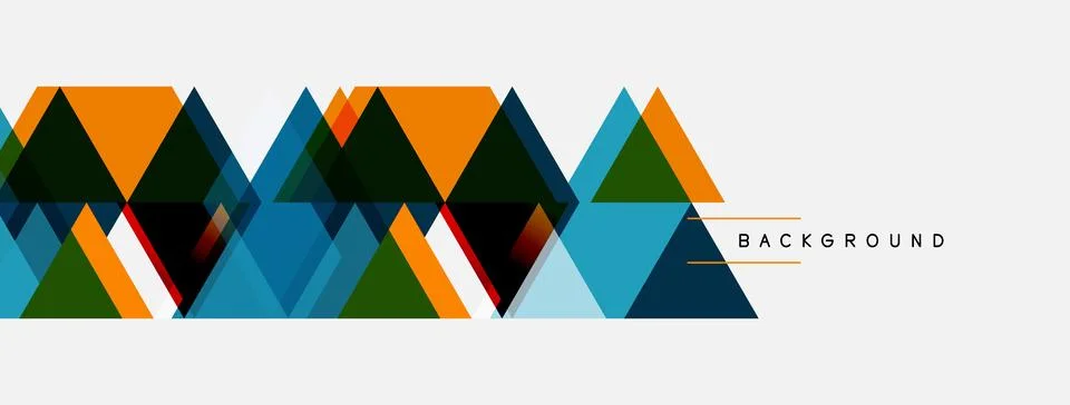 Geometric triangles form abstract pattern. Orange, blue, green hues dominate Stock Illustration