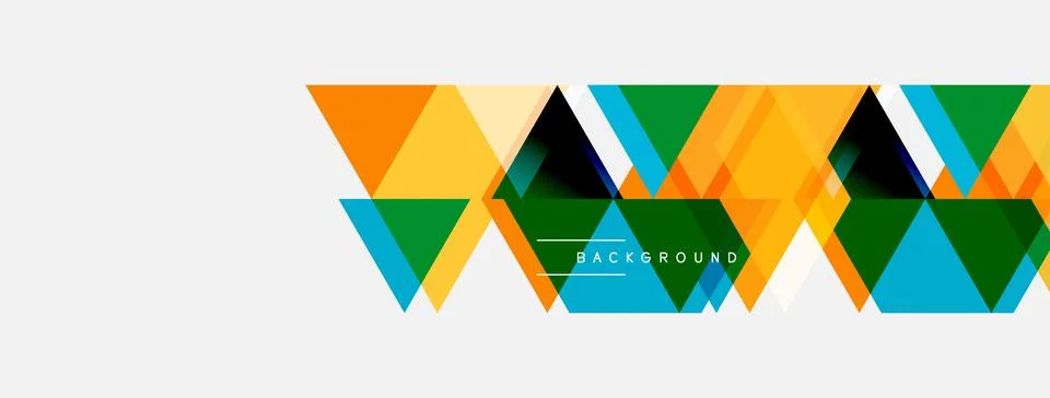 Geometric triangles form vibrant pattern. Orange, green, blue hues dominate イラスト素材
