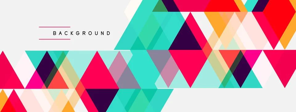 Geometric triangles form vibrant pattern. Pink, teal, purple hues dominate .. Stock Illustration