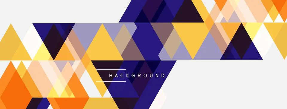 Geometric triangles form vibrant pattern. Orange, yellow, purple hues dominat Illustrazione stock