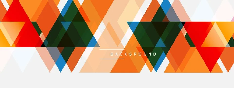 Geometric triangles form vibrant pattern. Orange, red, blue hues dominate d.. Stock Illustration