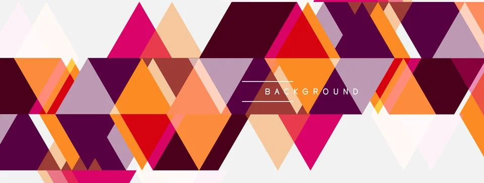 Geometric triangles form vibrant pattern. Shades include pink, orange, purple Illustrazione stock